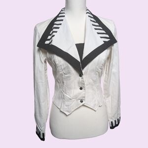Vintage WesternWear White And Black Button Up With Wide Collar By Banjo